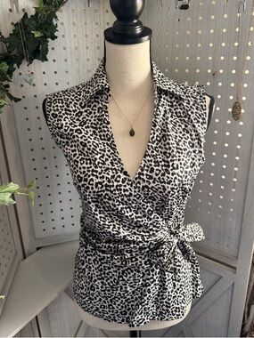 Express Black & White Leopard Wrap Blouse